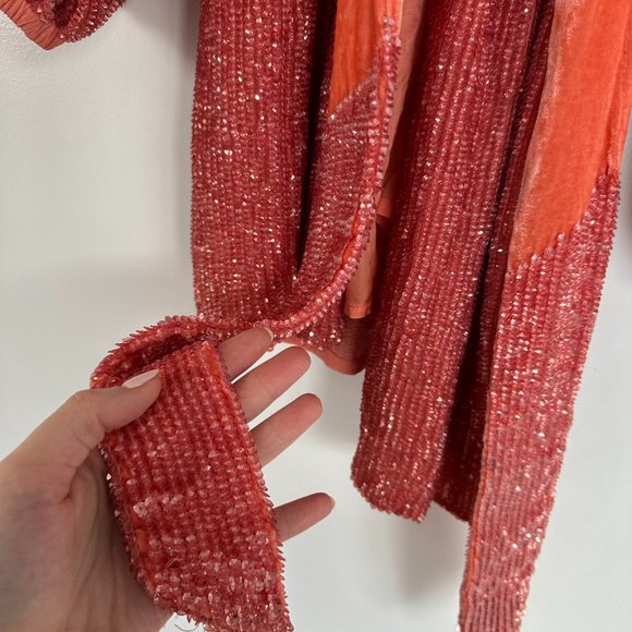 Retrofete Gabrielle Sequin Robe Wrap Mini Dress Sz M Burnt Orange Blouson Sleeve - Picture 6 of 15